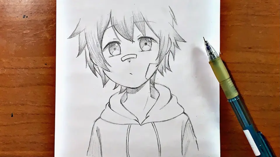 Easy anime drawings | how to draw a cute boy with just a pencil - Bstation