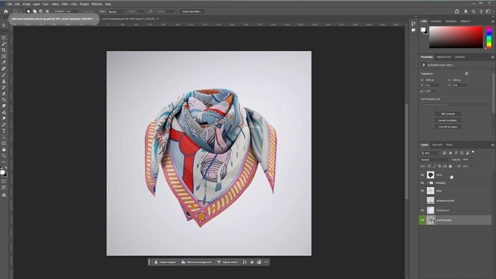 Square Silk Scarf or Bandana Mock up | 4 PSD Files, Editable Smart Objects