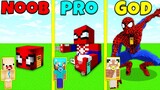 Minecraft Battle: NOOB vs PRO vs GOD: KID SPIDERMAN HOUSE BUILD CHALLENGE / Animation