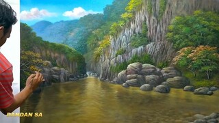 CARA MENGGAMBAR - MELUKIS SUNGAI DAN TEBING / HOW TO DRAW RIVER AND CLIFF BY DANDAN SA, Tutorial 63