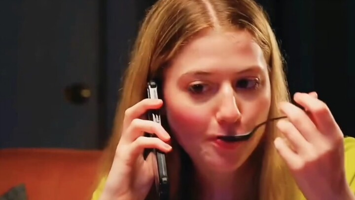 The woman’s eating ice cream, but she tells her mom she’s eating chicken—only to have the ice cream 