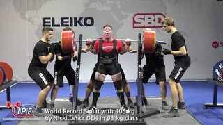 World Record Squat with 405 kg by Nicki Lentz DEN in 93 kg class