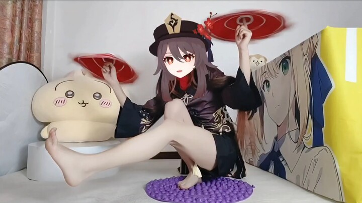 Spin a handkerchief on one foot while standing on a massage board