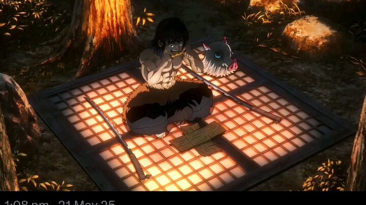 Inosuke falls down!! Forget about tempura. I'll masacre you demons!