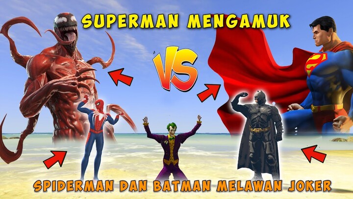 SUPERMAN BATMAN DAN SPIDERMAN MENGAMUK MELAWAN JOKER DAN MONSTER VENOM MEARH - GTA 5 MOD ULTRAMAN