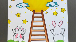 一学就会的中秋节创意主题画，简单有趣～快跟我提前画起来吧！#中秋节主题画 #中秋节手抄报 #中秋节绘画 #创意儿童画