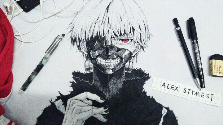 Menggambar Ken Kaneki di seragam sekolah (Edisi ke-3)