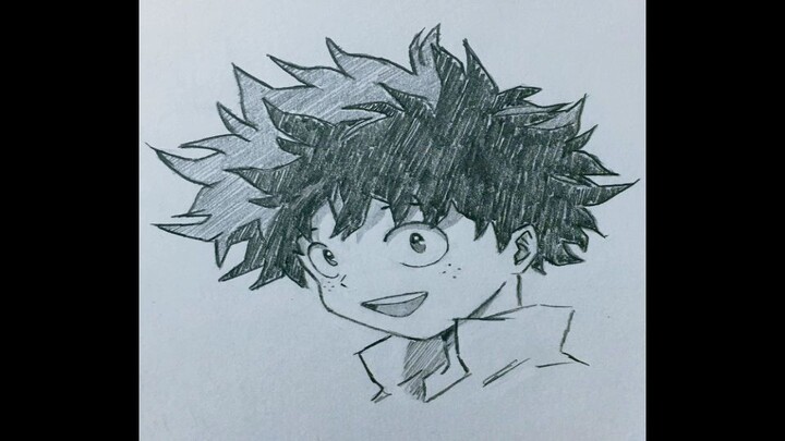 langkah langkah menggambar karakter anime "Izuku Midoriya"