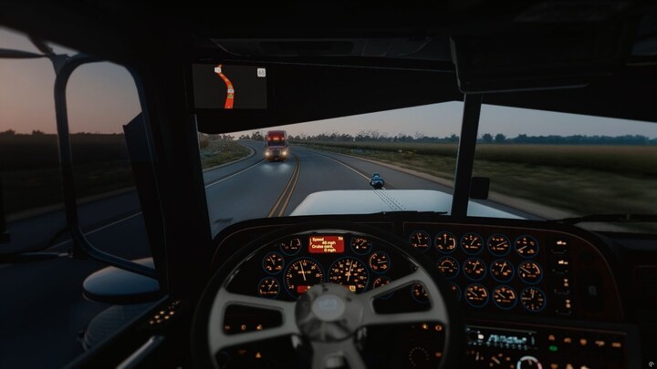 driving an old truck at dusk. 🌆