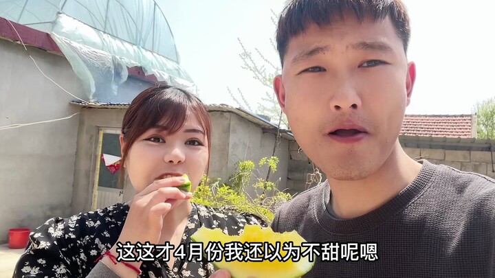 My Japanese wife had her first yellow watermelon in April and quickly showed off to her mother: Chin