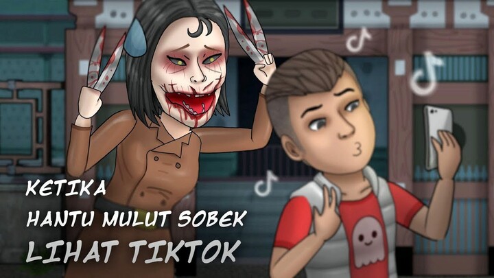 Ketika Hantu Mulut Sobek lihat Tik Tok, #HORORKOMEDI Kartun Hantu, Kartun Lucu kuchisake onna Jepang