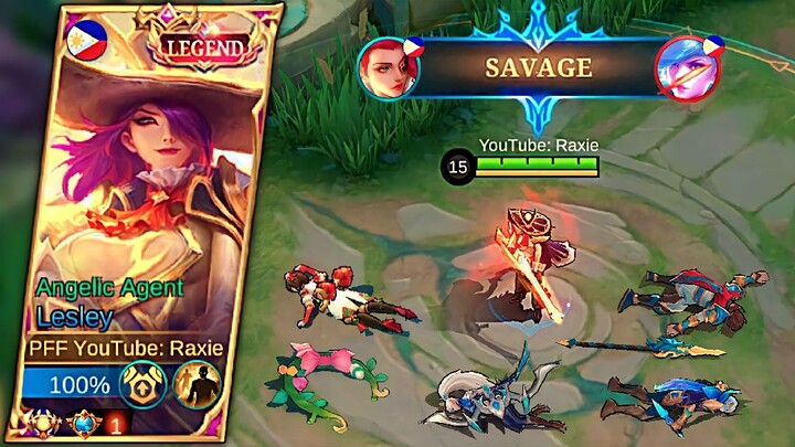 SAVAGE!! LEGEND SKIN + RAXIE LESLEY BEST BUILDS AND EMBLEMS VS TOP GLOBA MIYA! = ONE SHOT/ONE KILL!!