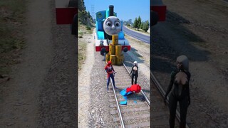 GTA V: FRANLIN SAVING SPIDERMAN FAMILY FROM THOMAS THE TRAIN #shorts #trains