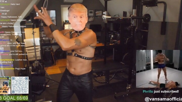 แวน ดาร์กโฮล์ม แปลงโฉมเป็นทรัมป์ในวันฮาโลวีน เต้นอย่างเขินอายที่โรงยิม