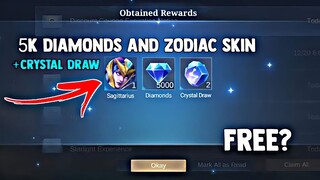 NEW! 5K DIAMONDS AND NEW ZODIAC SKIN + CRYSTAL DRAW! FREE DIAMONDS! LEGIT! HOW?! | MOBILE LEGENDS