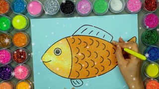 Con Cá Vàng✍ Vẽ Và Tô Màu Tranh Cát Động Vật 🎨Học Màu Sắc | Heo Xinh
