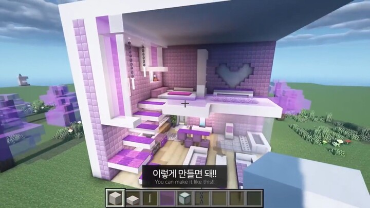 ⛏️ Minecraft Interior Tutorial :: Cute Purple Duplex Room 💜