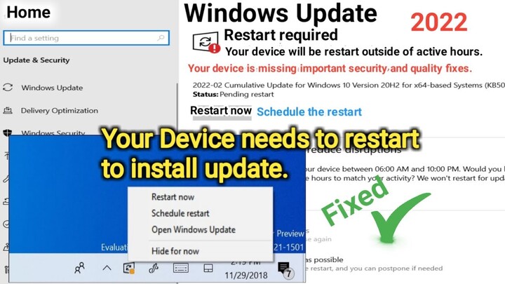 Your Device Need To Restart To Install Update Window 2022 | window update problem solved |