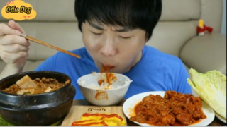 Thịt xào, canh kim chi đậu hủ, trứng cuộn phần 10 #mukbang