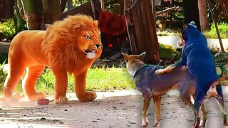 Best Funny Clip - Big Fake Lion vs 2 Sleeping Dog Prank On Summer Season