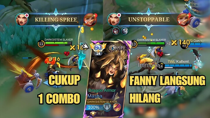 MASHA VS PRO PLAYER FANNY | 1 COMBO FANNY LANGSUNG HILANG SEKETIKA | 1 HIT BUILD MASHA 2024