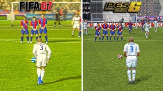 FIFA 07 vs PES 6 Free Kicks | Beckham, Ronaldinho, Pirlo ,etc