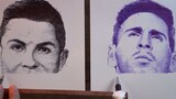 Manipulate two pens with one hand and draw Ronaldo and Messi!