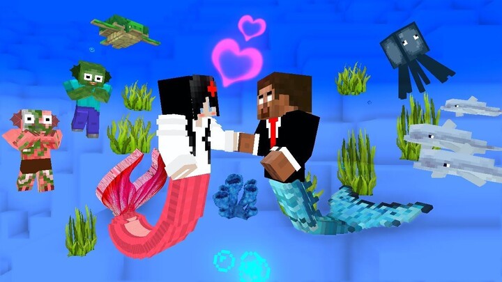 SADAKO AND HEROBRINE BECOME MERMAID (UNDER THE SEA ADVENTURE) - MONSTER SCHOOL MINECRAFT