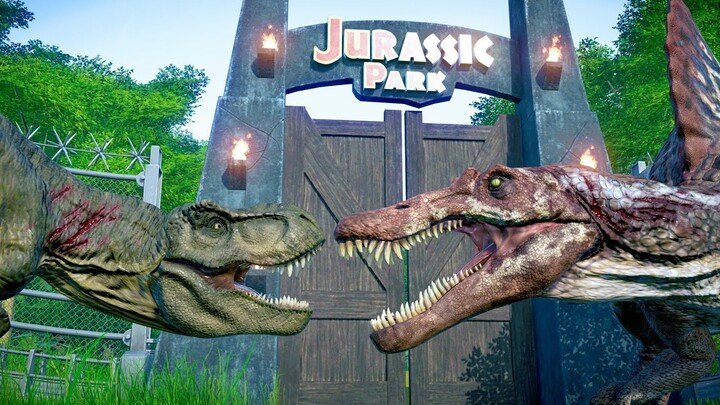 T-Rex & Spinosaurus Hunting In Jurassic Park - Jurassic World Evolution