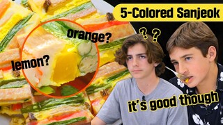 What is the Yellow one in the 5 Colored Sanjeok? | Korean Food Tray