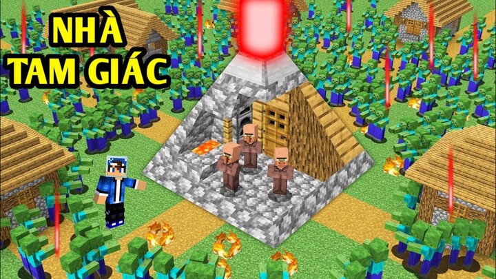 Thử Thách Xây Nhà Tam Giác Cho Dân Làng Chống Zombie(TRONG MINECRAFT PE)