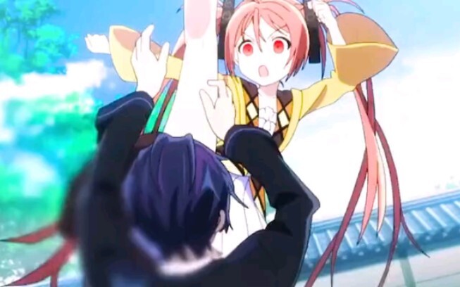 Female lead: I just raised my leg high, Male lead: Blue and white stripes~