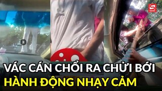 Chủ quán trà đá vỉa hè vác cán chổi ra chửi bới, nhảy lên nóc capo ô tô dừng bên đường