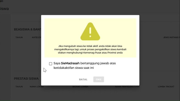Non aktif Siswa  di EMIS
