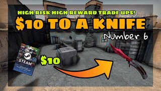 HIGH RISK, HIGH REWARD TRADE UPS TO GET A KNIFE | $10 to a knife #5 CSGO Trade-ups 2020| elsu