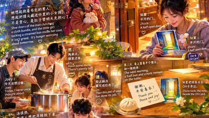 🌙 半开的门与无名的晚餐🌙 The Half-Open Door and Nameless Dinner雨夜🌧️，五个人走进恩记。On a rainy night 🌧️, five peopl