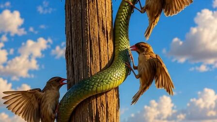 Birds vs Snake: Protecting Their Nest! 🐦🐍#Wildlife #Birds #Snake #Nature #Viral