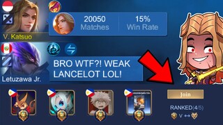 LANCELOT FAKE WINRATE PRANK IN RANDOM LOBBY! 😂 (They think im crazy 😭)