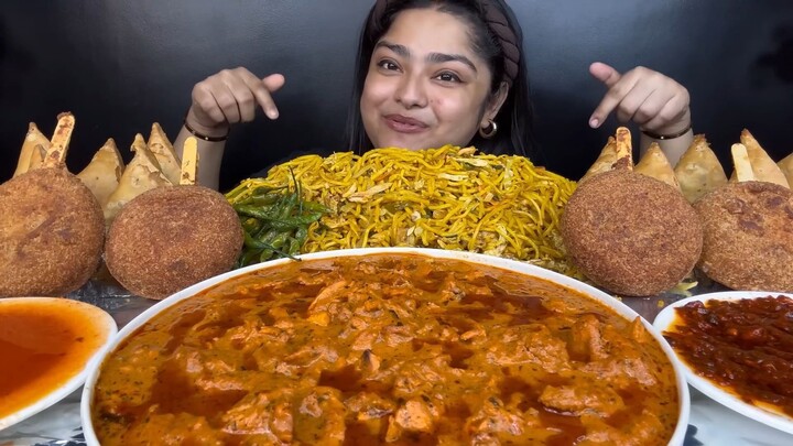 芝士糖醋鸡、奶油黄油鸡配鸡蛋鸡肉面与土豆咖喱角 | ASMR 吃播 BUTTER CHICKEN EGG CHICKEN NOODLES AND ALOO SAMOSA | ASMR MUKBANG