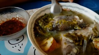 ต้มส้มปลานิลใส่ยอดผักโมง อาหารอีสานบ้านเฮา Fish Soup with Sour Green Leaf