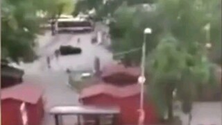 The bus driver's whistle was ineffective and he accelerated into the crowd.