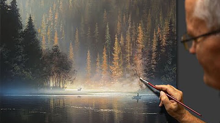 A beam of light at the moment of encounter: a boater stumbles upon a deer in the woods, and a fairyt