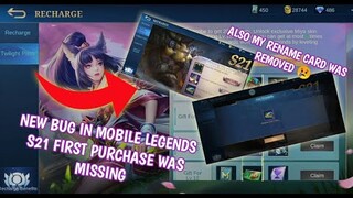 New bug encounter in Mobile Legends Season 21 first purchase Missing or Removed?