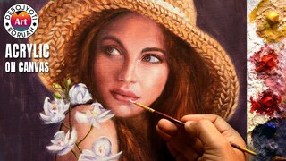 Girl with a Hat | ACRYLIC PORTRAIT PAINTING on Canvas | Time-Lapse Tutorial by Debojyoti Boruah