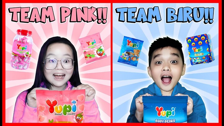 CHALLENGE MAKAN YUPI 1 WARNA !! TEAM BIRU VS TEAM PINK !! MENANG DAPAT HADIAH YUPI !! Feat @sapipurba