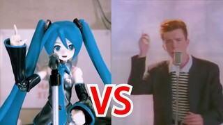 Miku Roll VS Rick Roll ( Never Gonna Give You Up Stop Motion Version Vs Original Version )