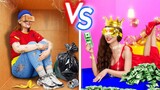 TANTANGAN KAYA TAPI SEDIH VS MISKIN TAPI HEPI || Aku Diadopsi Jutawan! Kiat DIY Keren oleh 123 GO!