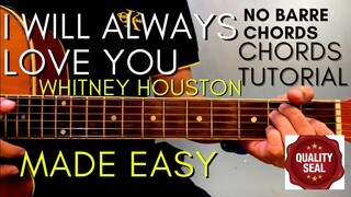Whitney Houston - I Will Always Love You Chords (Guitar Tutorial) for Acoustic Cover
