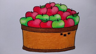 Menggambar buah apel || Cara menggambar buah buahan yang mudah || Cara menggambar buah di keranjang