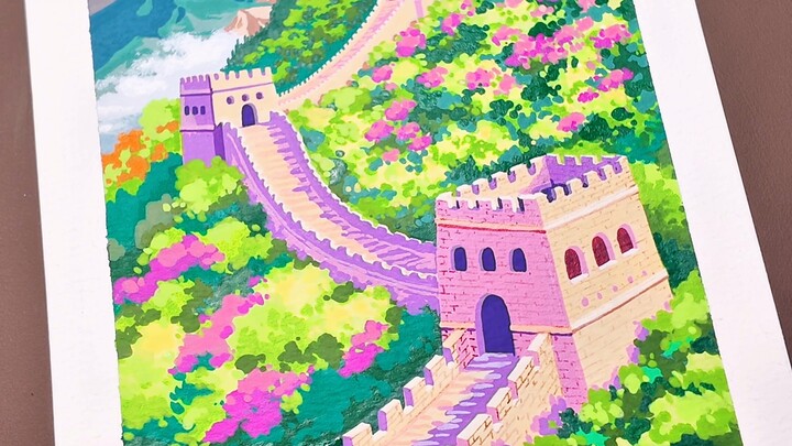 Vẽ Vạn Lý Trường Thành bằng bút lông dầu acrylic, cùng nhau vẽ nào